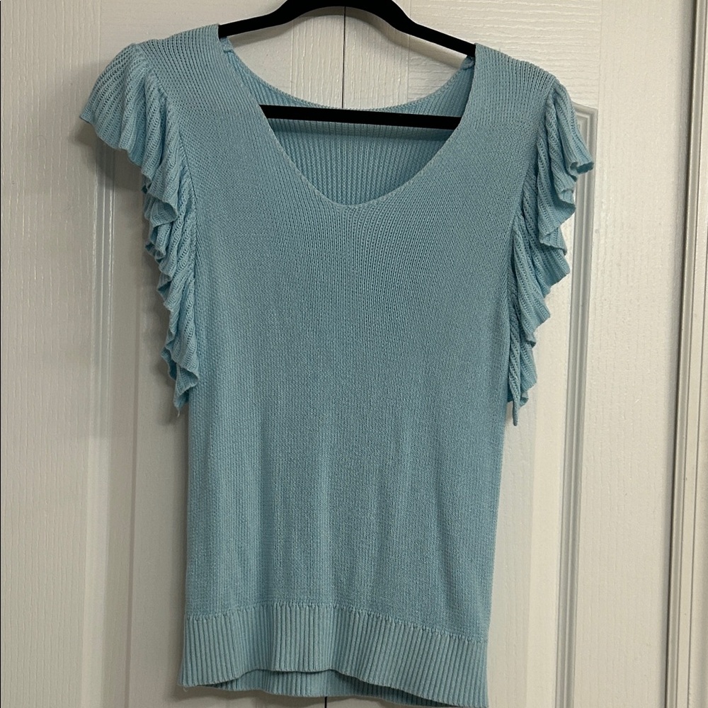 Sky Blue Ruffled Sleeve Women's Blouse